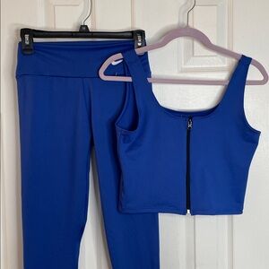 NIKE ROYAL BLUE SET ZIP FRONT TANK TOP & HIGH-WAISTED FULL LENGTH LEGGINGS SZ S